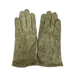 VTG Van Raalte Sueded  Leather Gloves Paisley Sz M Pale Green 1970s